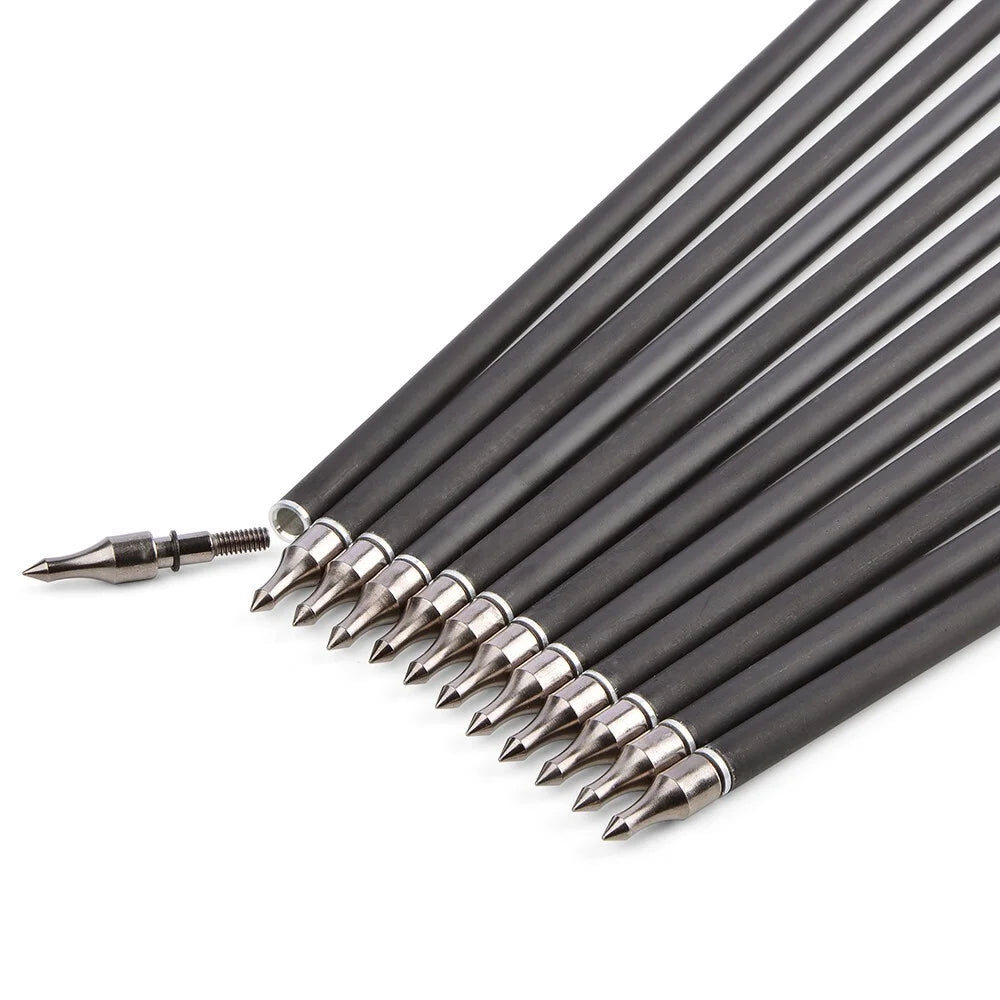 Mixed Carbon Arrows 12pcs 30/31.7 Inch Spine 500 with 3" Rubber Vanes 100 Grain Tips for Compound Recurve Bow Hunting Shooting Practice