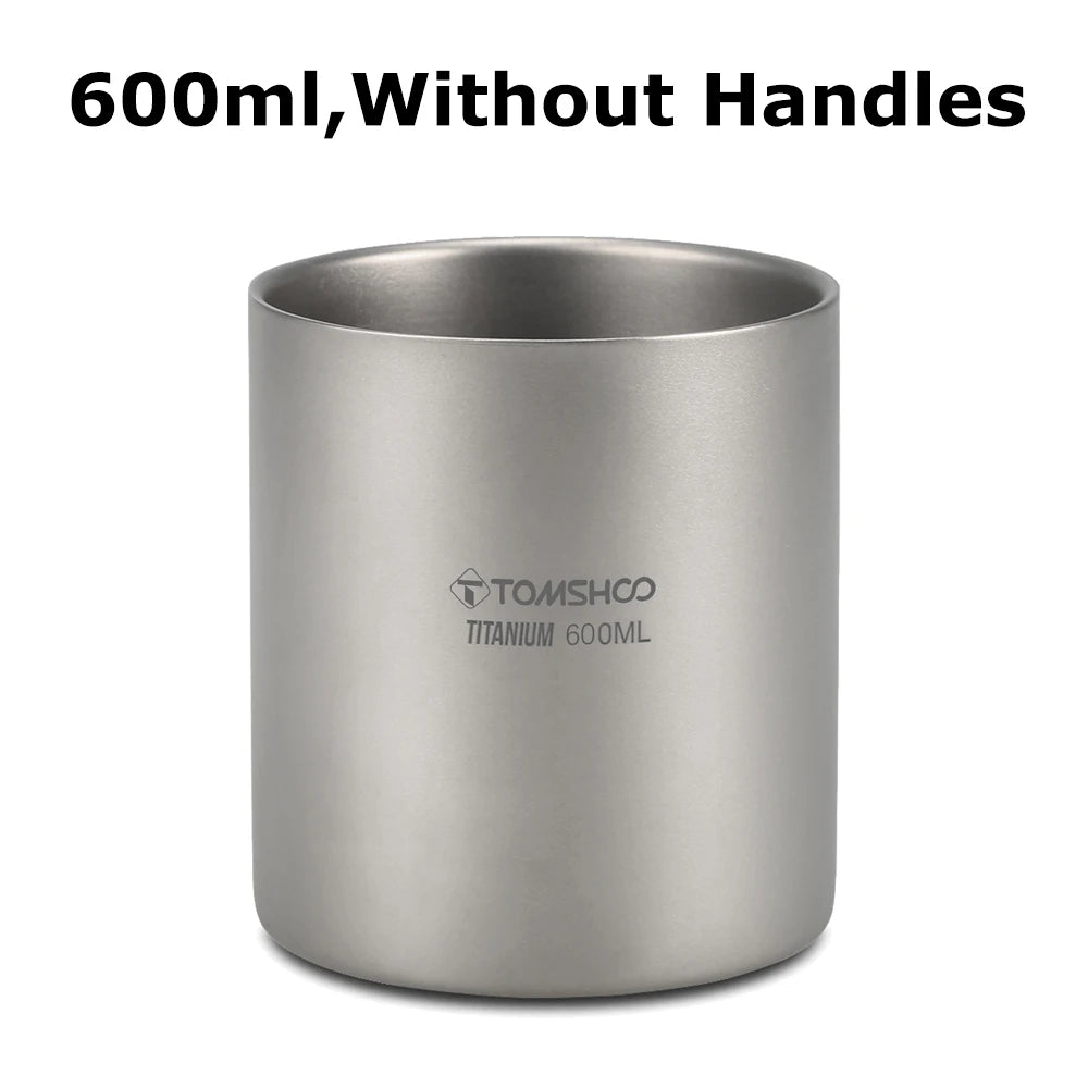 Tomshoo 220/350/450/600ml Double Layer Titanium Water Cup Coffee Tea Mug for Home Outdoor Camping Hiking Backpacking Picnic