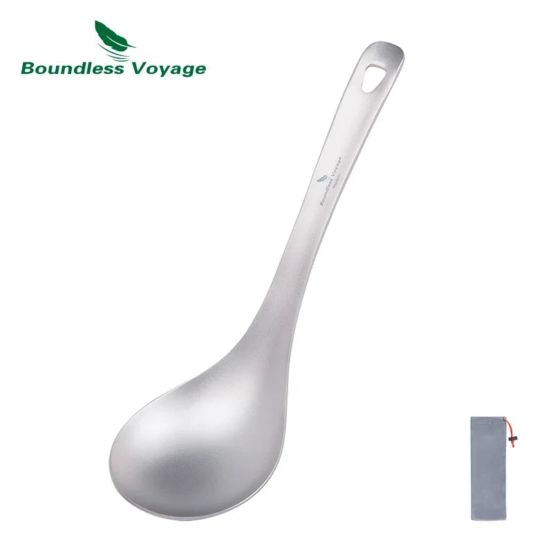 Boundless Voyage TA1 Titanium Soup Spoon with Big Bowl Ladle Outdoor Camping Kitchen Tableware for Soup Sauce Rice Cooking Kit