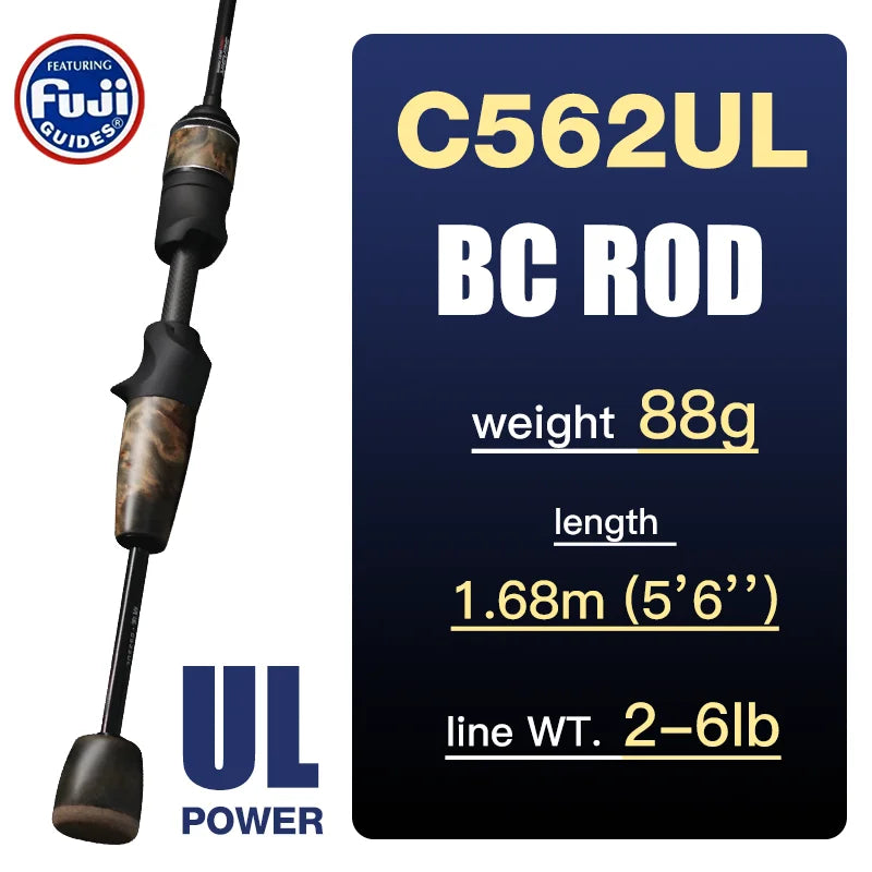 Seasir Stream Spining Baitcasting Fihsing Rods Ultralight Carbon Solid Wood Handle  Fuji A+O 40T Carbon Cloth  Lure Weight 1-10g