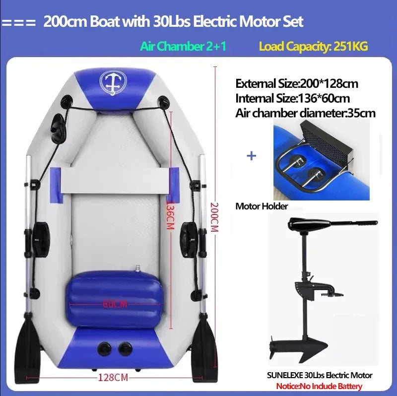 Professional Inflatable Boat Raft with Electric Motor Set 0.7mm PVC Dinghy Canoe Tear-Resistant Foldable Fishing Boat for River