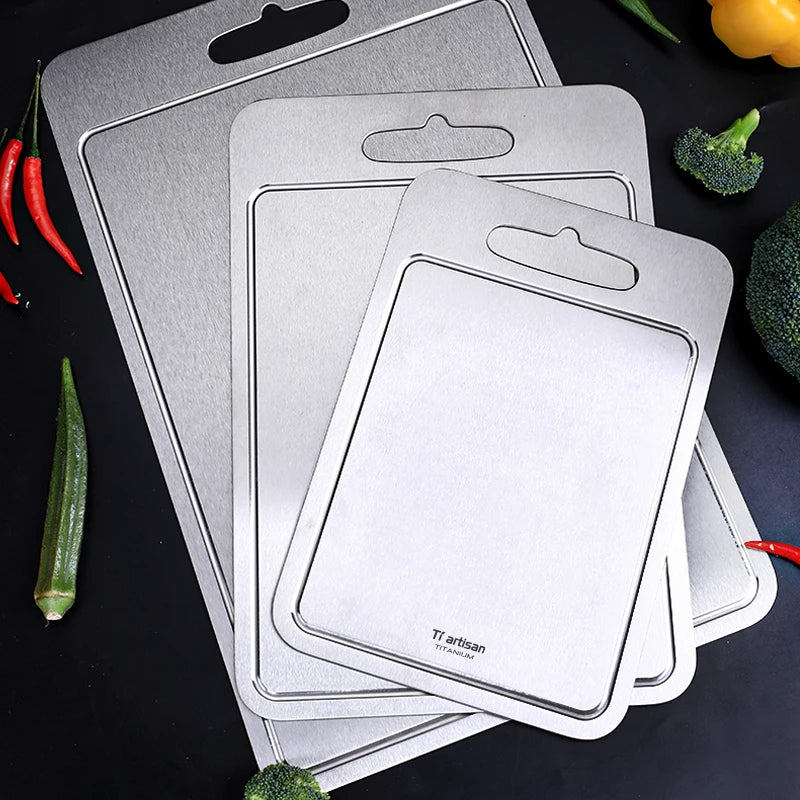Tiartisan 2mm Thickened Pure Titanium Kitchen Cutting Board Outdoor Camping Double-Sided Sturdy Chopping Board With Juice Groove