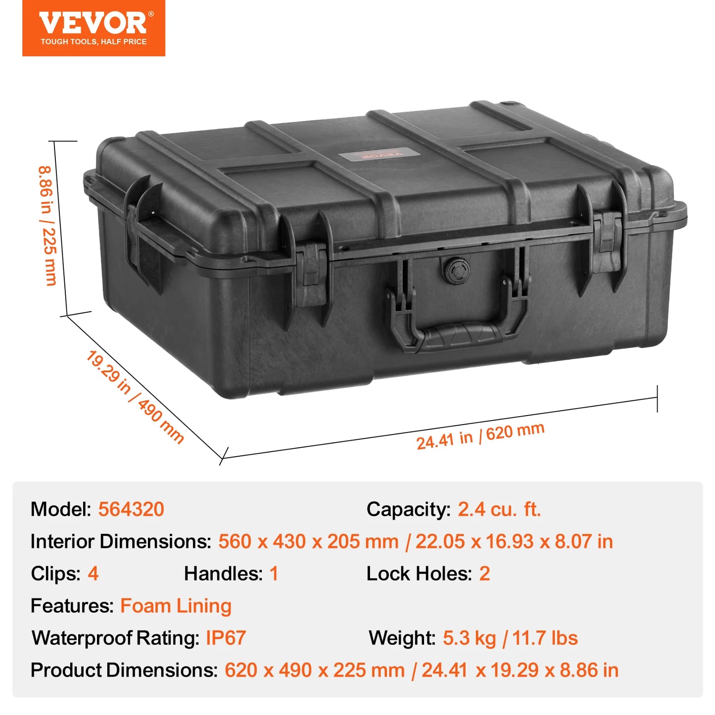 SucceBuy Weatherproof Hard Case HeavyDuty Protective Dry Box Case with Pre-cut Foam for Travel Hunting Military Tactical Cameras