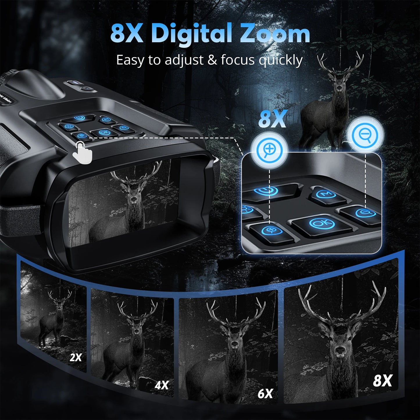 USB Rechargeable 4K Night Vision Binoculars 600m HD 8X Digital Zoom 5000mAh 3inch Screen Infrared VisionNight Goggle