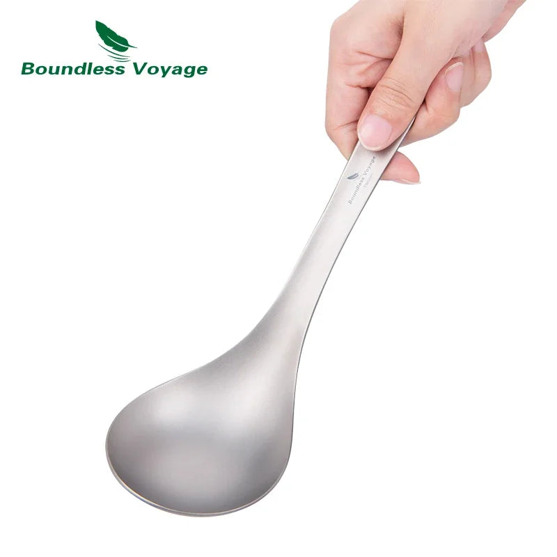 Boundless Voyage TA1 Titanium Soup Spoon with Big Bowl Ladle Outdoor Camping Kitchen Tableware for Soup Sauce Rice Cooking Kit