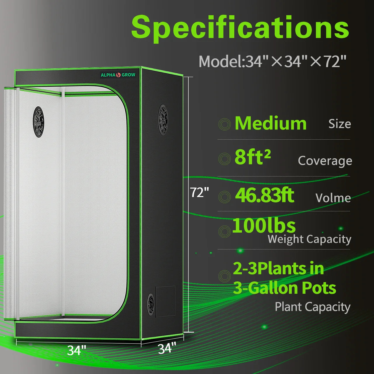 ALPHAGROW Grow Tents 2x2/3x3/4x2/4x4 Ft Compact - 100% Reflective 1680D Mylar Hydroponic System