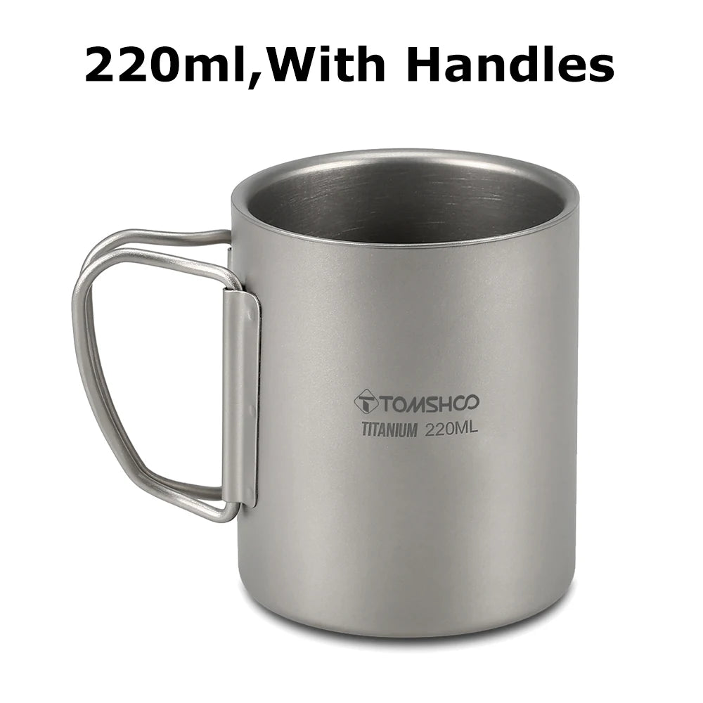Tomshoo 220/350/450/600ml Double Layer Titanium Water Cup Coffee Tea Mug for Home Outdoor Camping Hiking Backpacking Picnic
