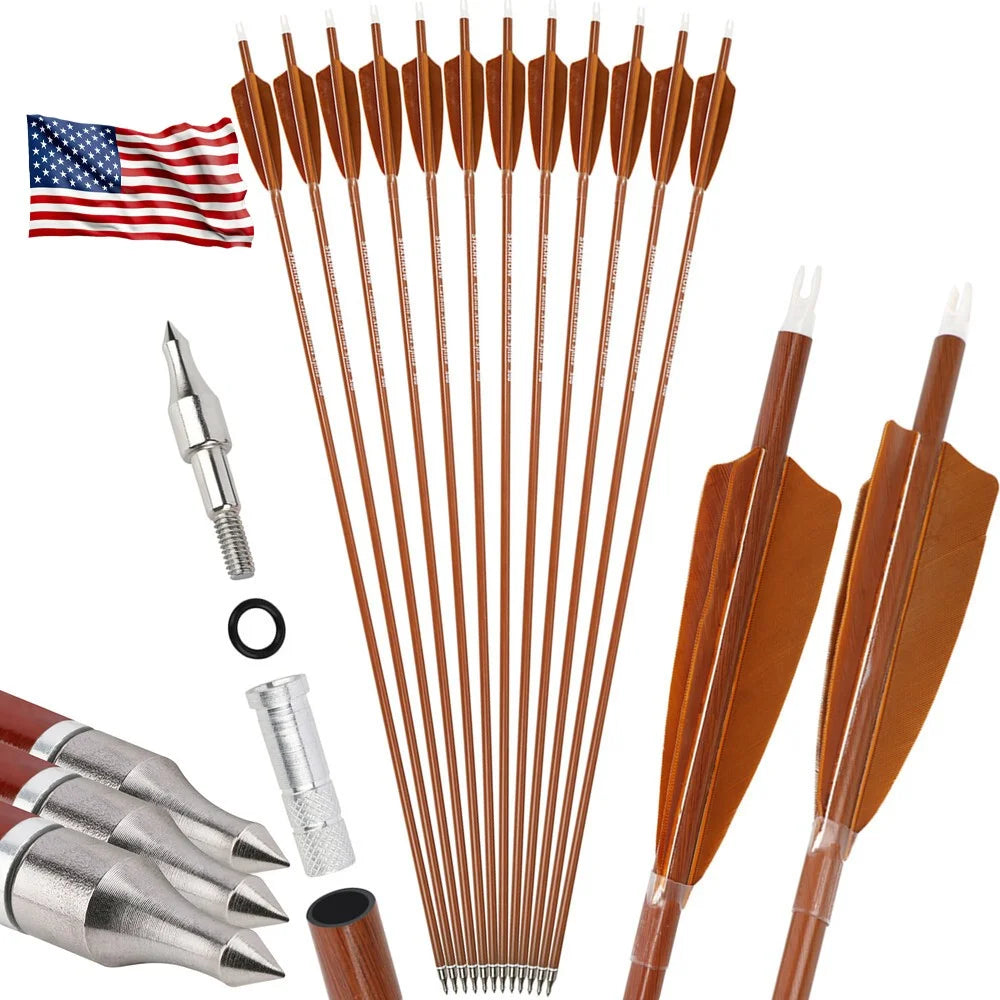 Archery Arrows 12pcs 31.5 Inch Spine 500 Mixed Carbon ID6.2mm Turkey Feathers for Recurve Bow Target Shooting Practice