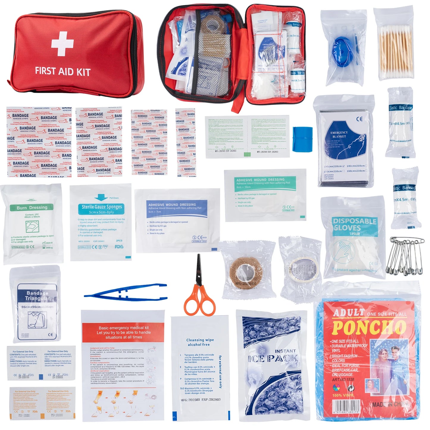 101pcs/194pcs Pet First Aid Kit for Dogs & Cats - Emergency Bag for Hiking, Camping, Hunting, Home - Portable First-Aid Supplies