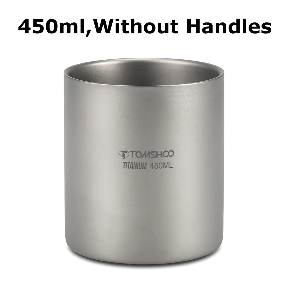 Tomshoo 220/350/450/600ml Double Layer Titanium Water Cup Coffee Tea Mug for Home Outdoor Camping Hiking Backpacking Picnic