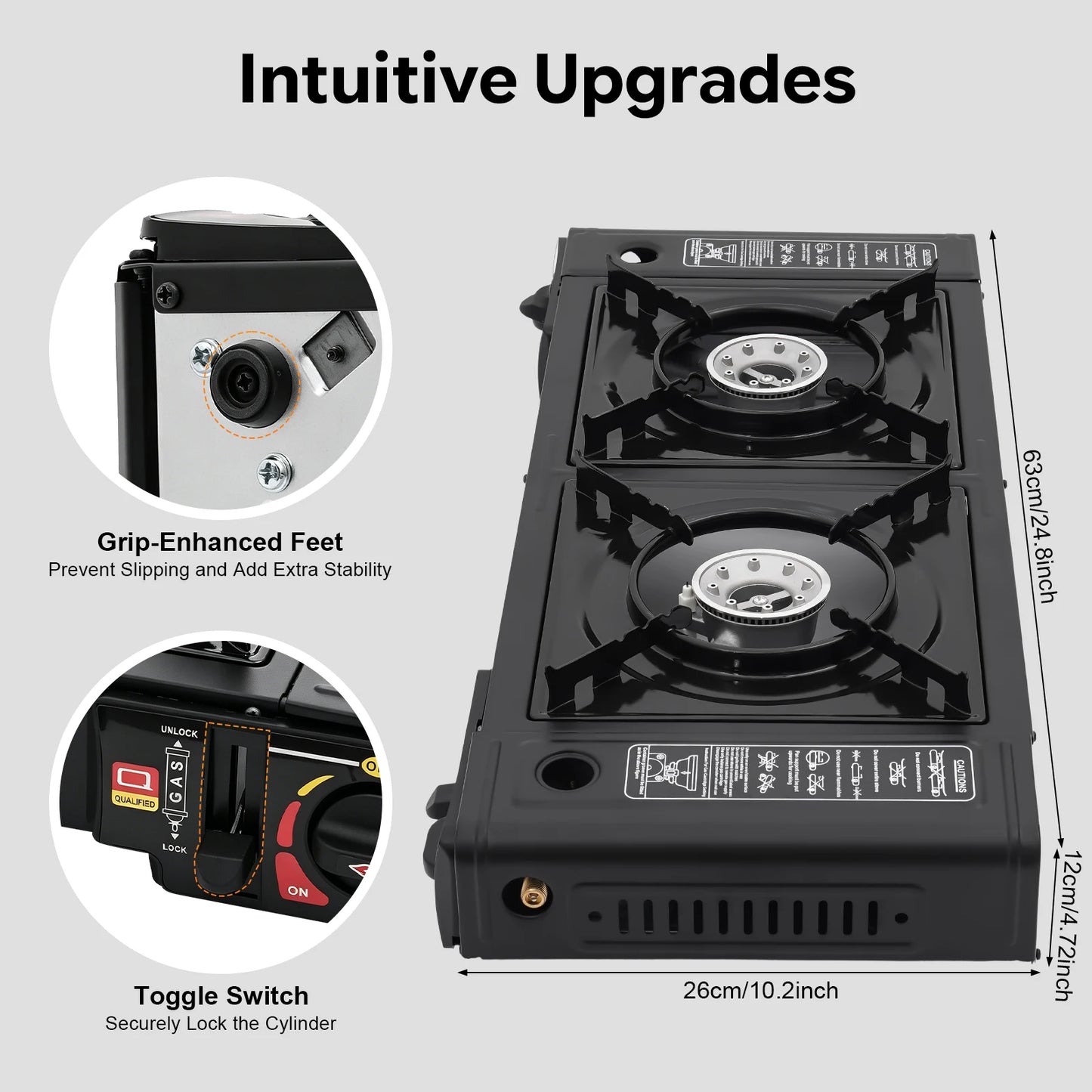 2 Burners Portable Camping Stove Set with Tray and Case Compact Outdoor Gas Cooker for Camping Picnic RV, Butane LPG Fuel