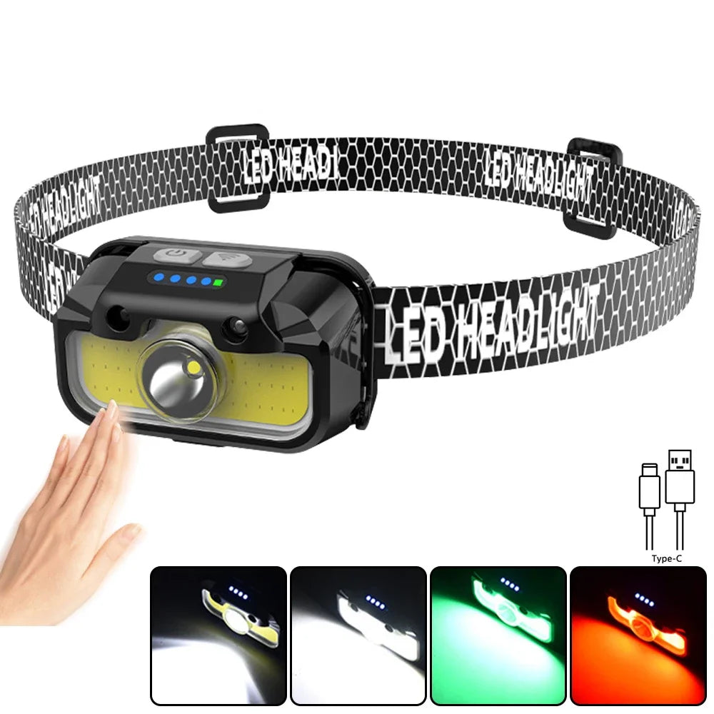 VASTFIRE Headlamp with White Red Green Light Rechargeable Bright Head Lamp 14Modes Adjustable Waterproof Motion Sensor Headlight