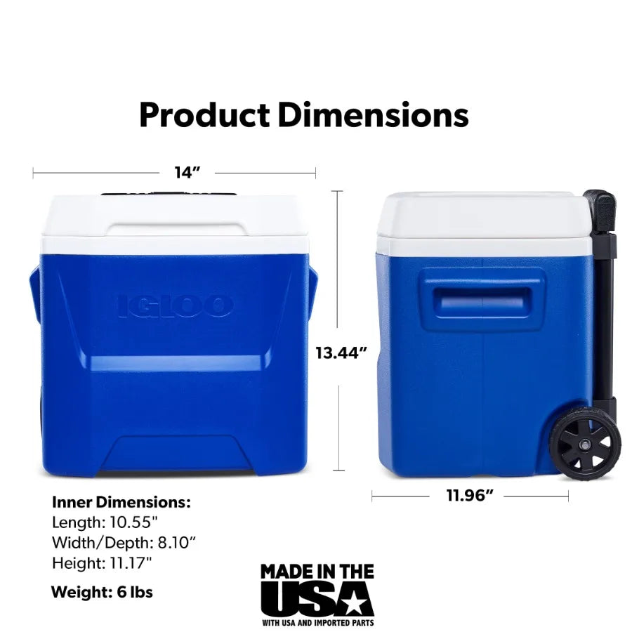 16 QT Laguna Hard Side Ice Chest Cooler with Wheels for Outdoor Camping, Picnic, Tailgating Blue, UV-Resistant Shell, Heavy-Dut