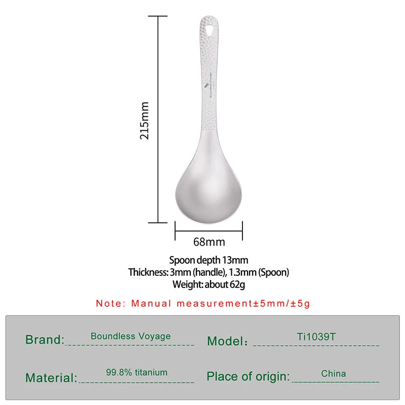 Boundless Voyage TA1 Titanium Soup Spoon with Big Bowl Ladle Outdoor Camping Kitchen Tableware for Soup Sauce Rice Cooking Kit