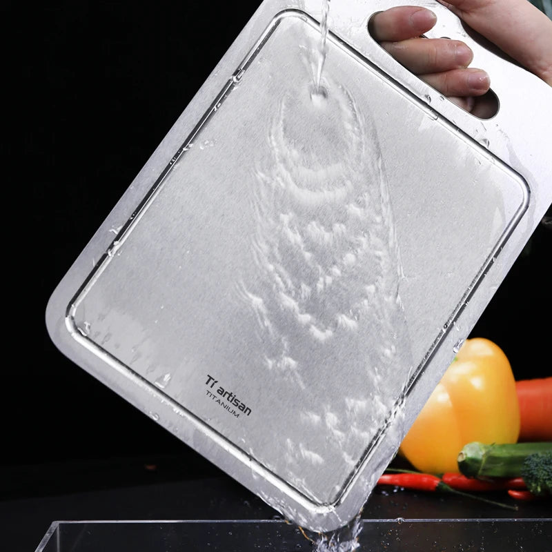 Tiartisan 2mm Thickened Pure Titanium Kitchen Cutting Board Outdoor Camping Double-Sided Sturdy Chopping Board With Juice Groove