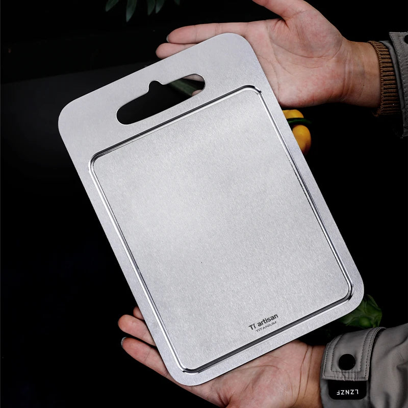 Tiartisan 2mm Thickened Pure Titanium Kitchen Cutting Board Outdoor Camping Double-Sided Sturdy Chopping Board With Juice Groove
