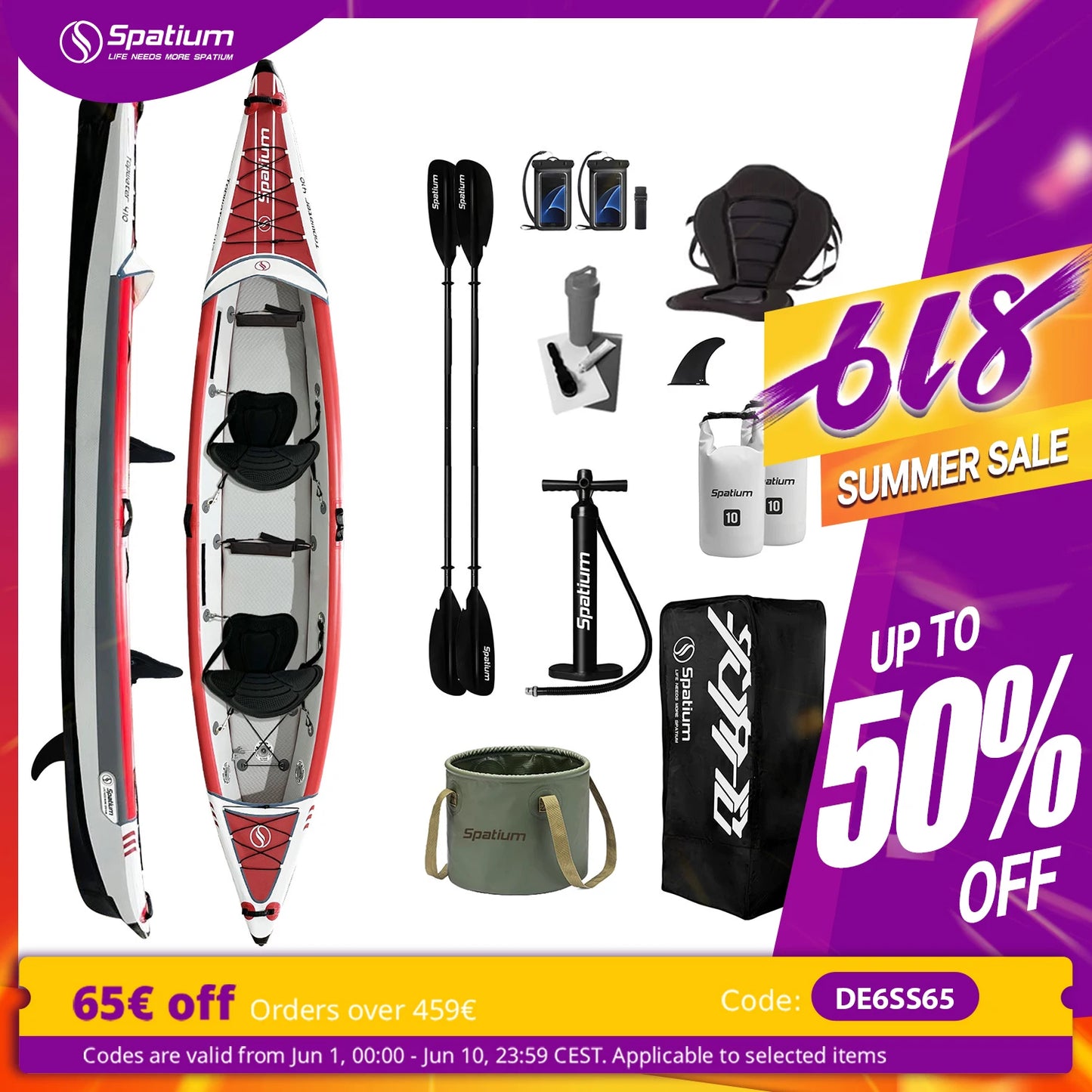 Spatium 2-3 Persons Inflatable Kayak Canoe High Strength DropStitch Floor Inflatable Kayak For Fishing