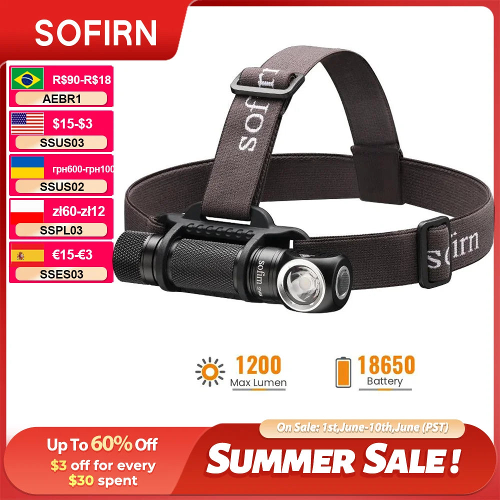 SOFIRN SP40A Headlamp Rechargeable TIR Optics Lens LED 18650 USB Head Lamp 1200lm Torch with Magnet Tail Cap
