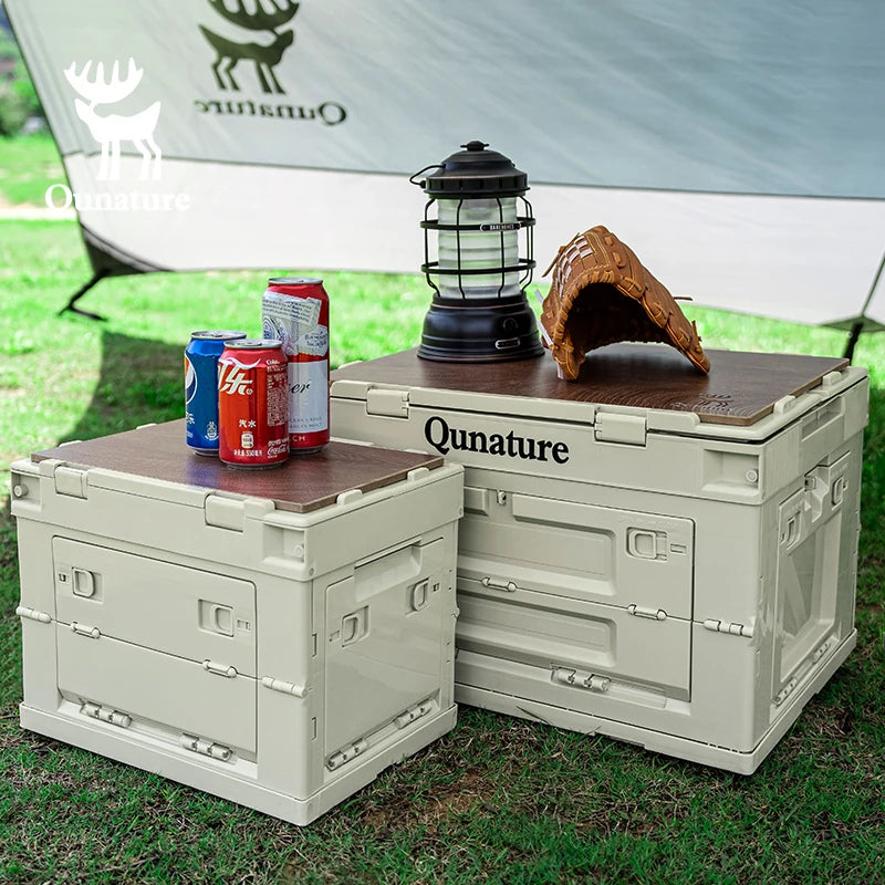 Qunature Camping Storage Box 60L Large Capacity Folding 26L Outdoor Garden Tools Portable Travel Picnic PP Sundry Box