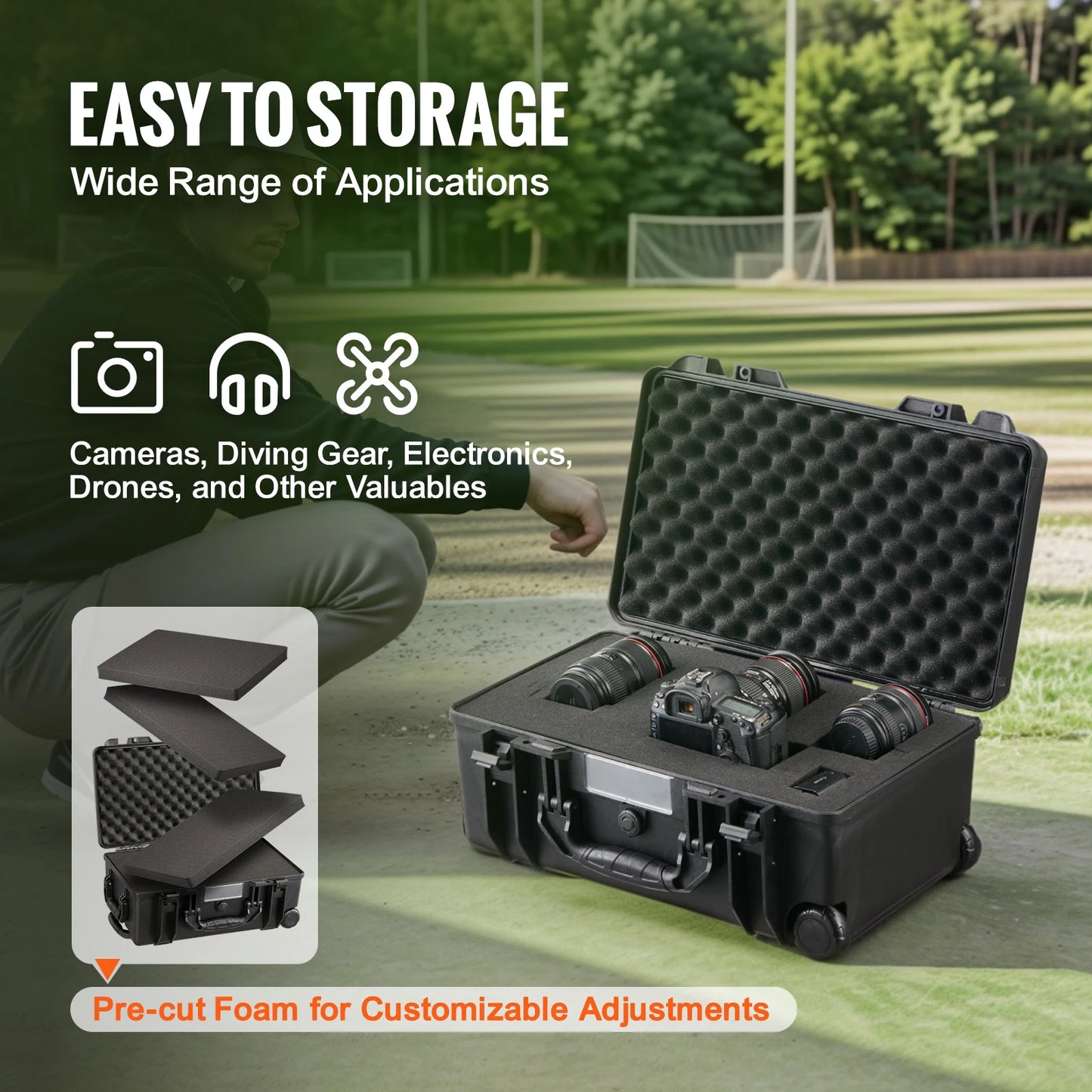 SucceBuy Weatherproof Hard Case HeavyDuty Protective Dry Box Case with Pre-cut Foam for Travel Hunting Military Tactical Cameras