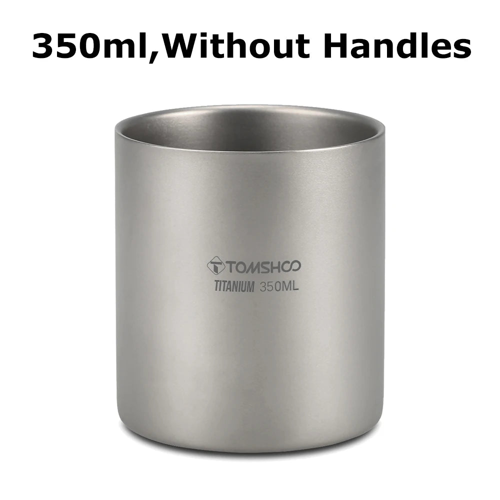 Tomshoo 220/350/450/600ml Double Layer Titanium Water Cup Coffee Tea Mug for Home Outdoor Camping Hiking Backpacking Picnic