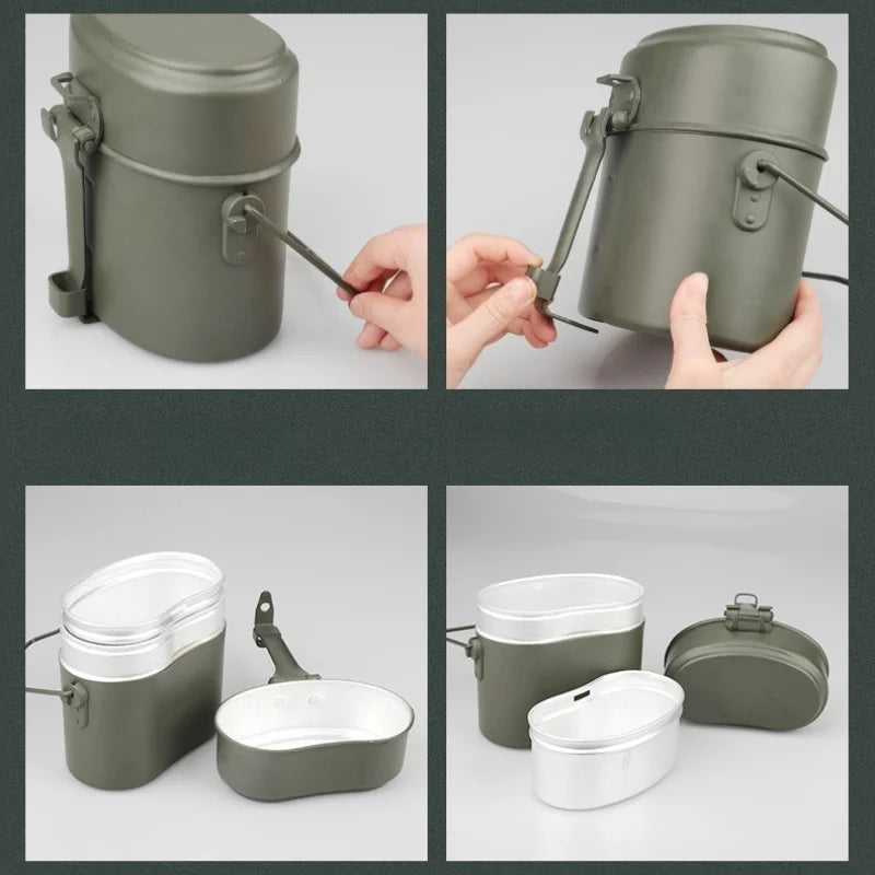 3PCS Portable Folding Travel Lunch Box Vintage Nostalgic Outdoor Multi-functional Lunch Box Set Water and Food Container
