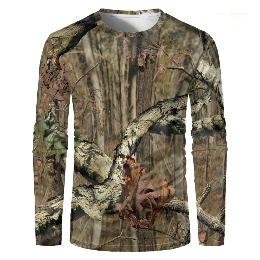 Men Camouflage Forest Hunting T-shirt Utdoor Quick Drying Breathable Hiking Long Sleeve T-shirt Fishing Camping Sports Tops Tees