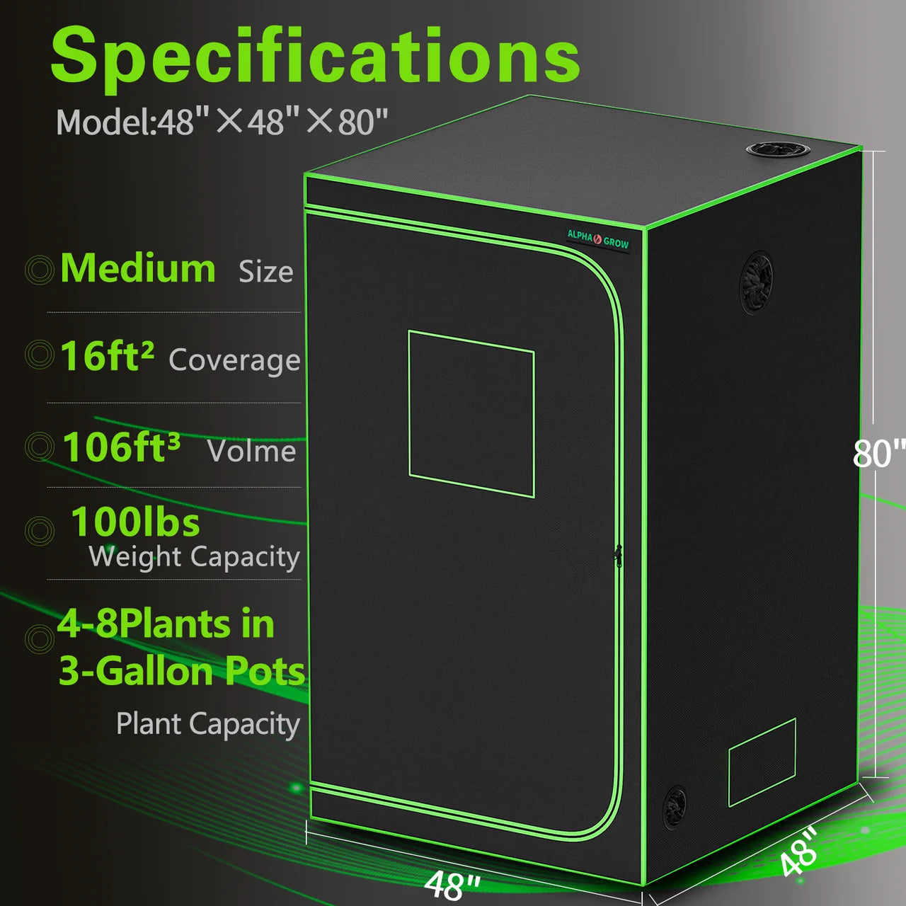 ALPHAGROW Grow Tents 2x2/3x3/4x2/4x4 Ft Compact - 100% Reflective 1680D Mylar Hydroponic System