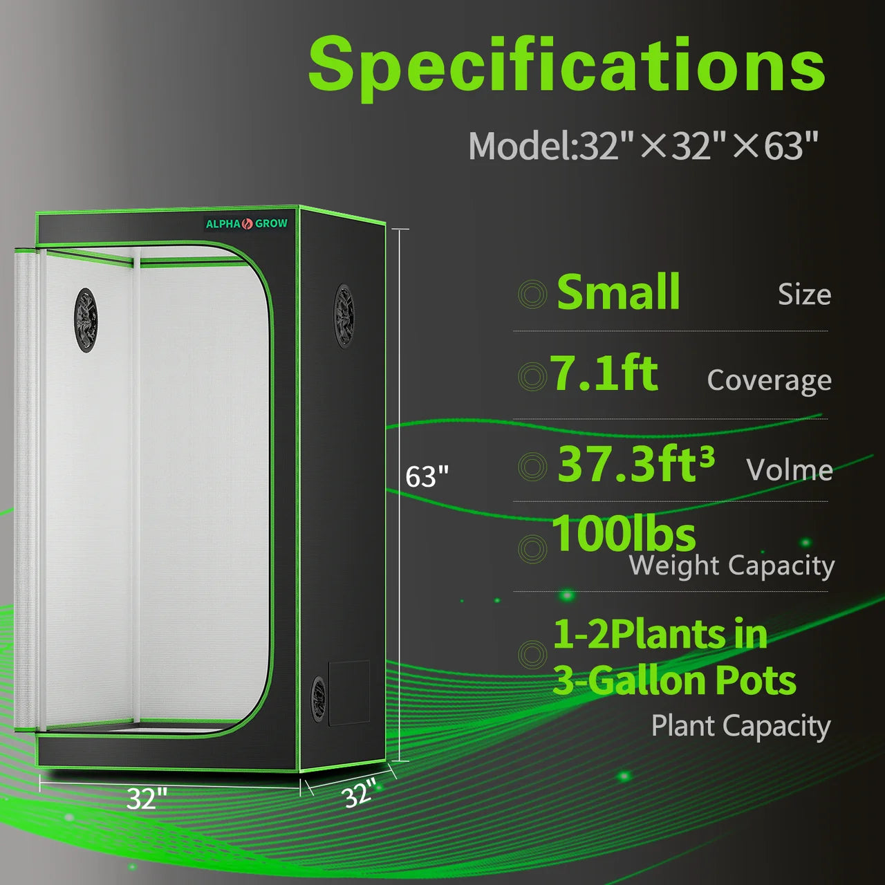 ALPHAGROW Grow Tents 2x2/3x3/4x2/4x4 Ft Compact - 100% Reflective 1680D Mylar Hydroponic System