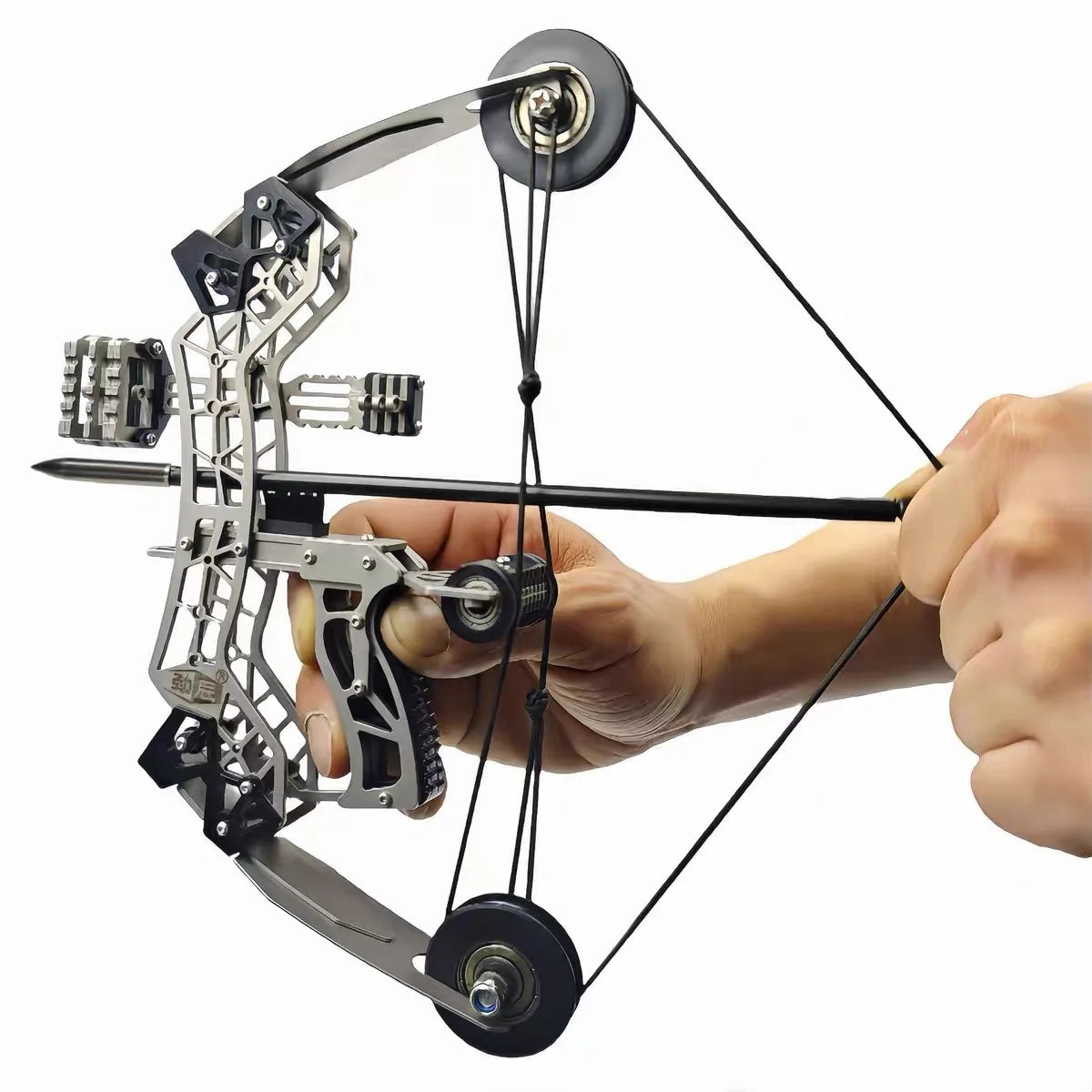 Mini Compound Bow Toy Indoor and Outdoor Shooting Archery Hunting Pulley Decompression Bow and 4 Arrows 304 Stainless Steel