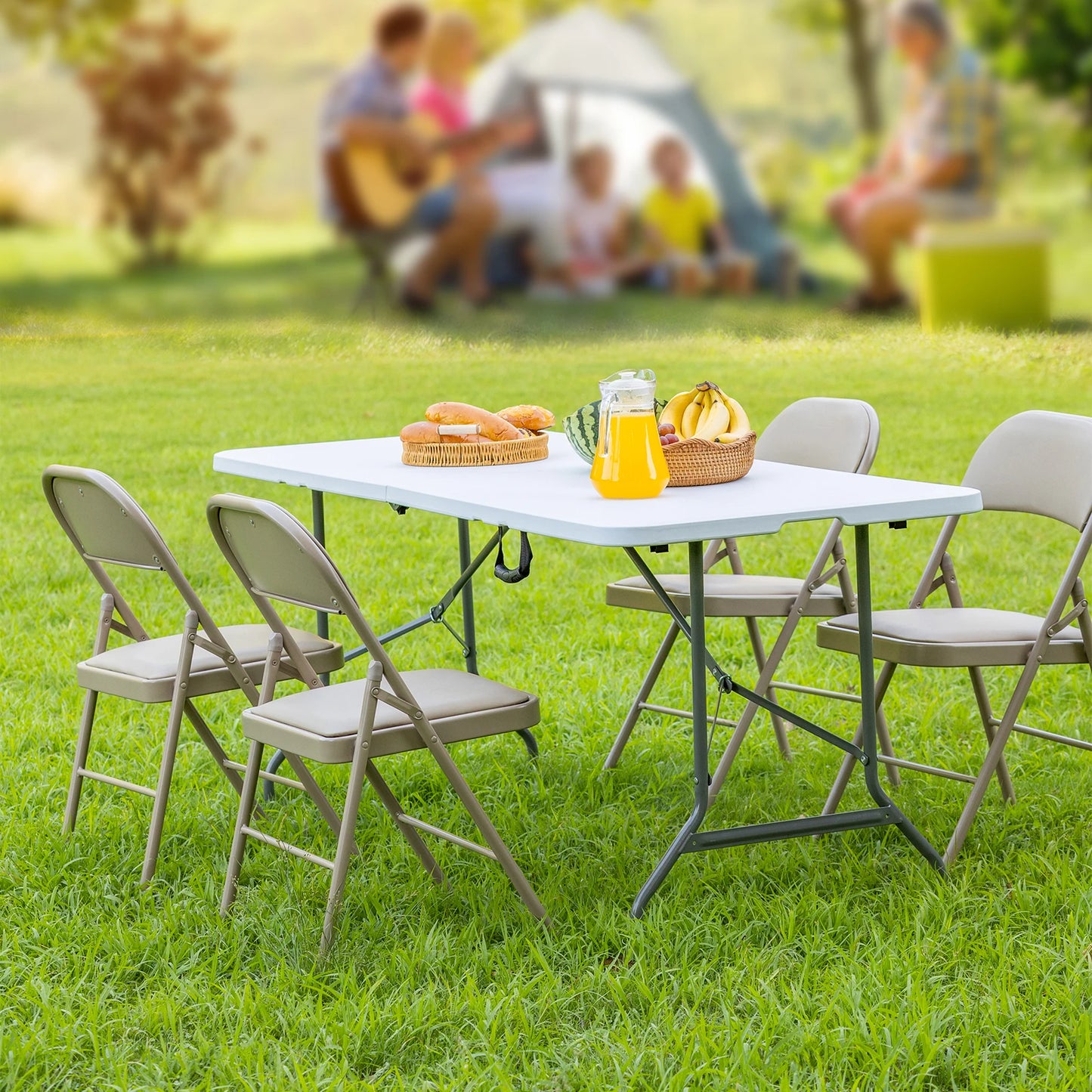 JHK Outdoor Garden Portable Folding Table Heavy Duty Foldable Table with Carrying Handle Safety Lock For Camping Picnic Table