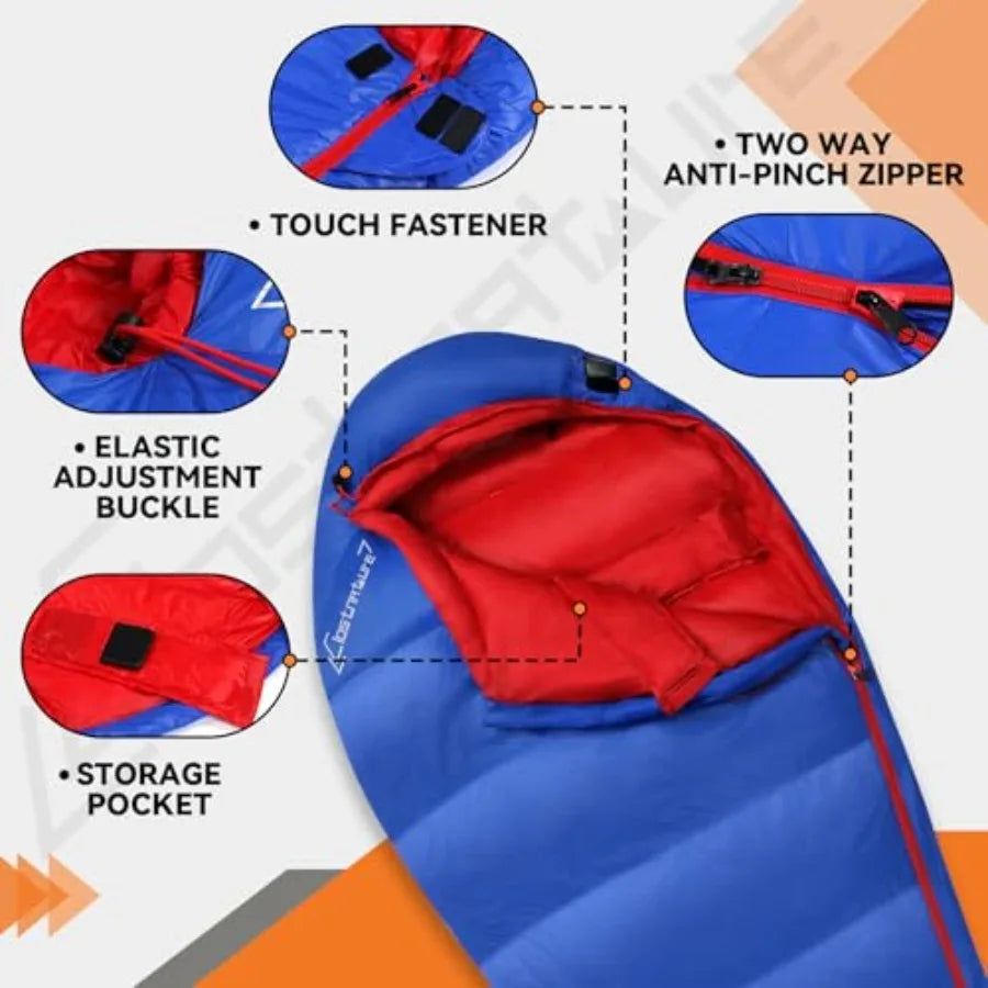 Down Sleeping Bag for Adults - 20D 550 Fill Power Backpacking Mummy Sleeping Bag for 16°F - 45°F Lightweight 4 Season Clod Weat