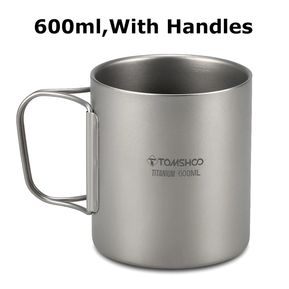 Tomshoo 220/350/450/600ml Double Layer Titanium Water Cup Coffee Tea Mug for Home Outdoor Camping Hiking Backpacking Picnic