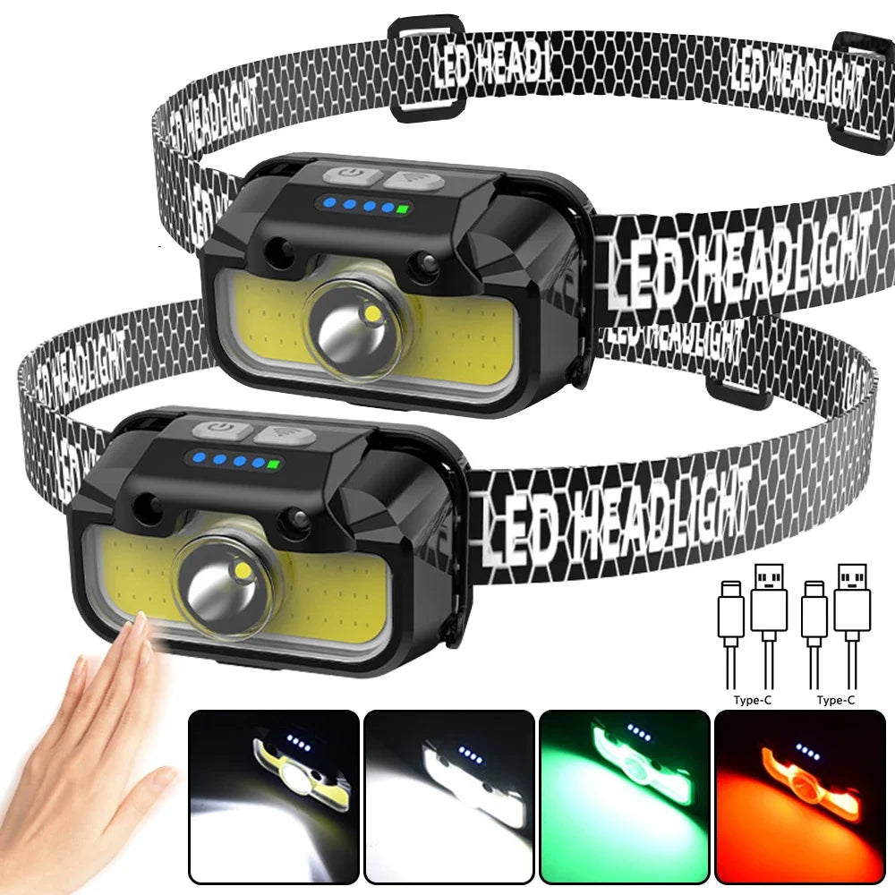 VASTFIRE Headlamp with White Red Green Light Rechargeable Bright Head Lamp 14Modes Adjustable Waterproof Motion Sensor Headlight