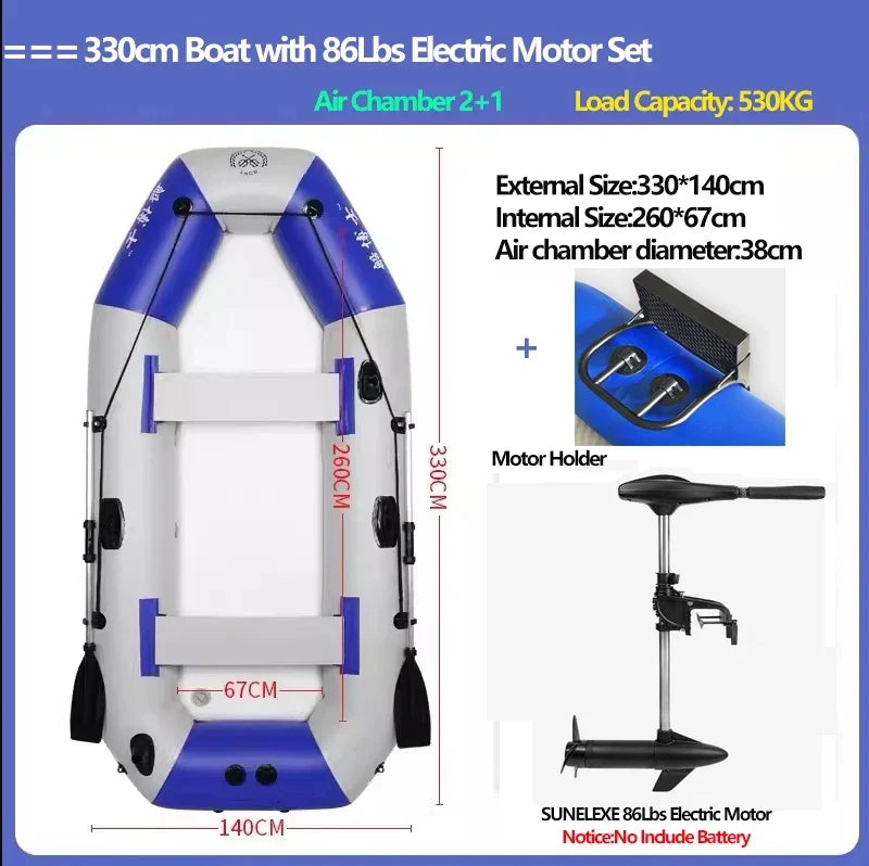 Professional Inflatable Boat Raft with Electric Motor Set 0.7mm PVC Dinghy Canoe Tear-Resistant Foldable Fishing Boat for River