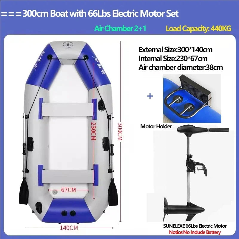 Professional Inflatable Boat Raft with Electric Motor Set 0.7mm PVC Dinghy Canoe Tear-Resistant Foldable Fishing Boat for River