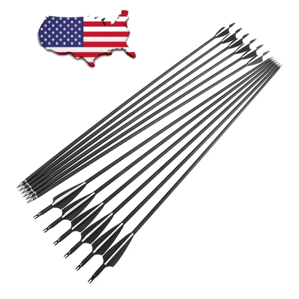 Mixed Carbon Arrows 12pcs 30/31.7 Inch Spine 500 with 3" Rubber Vanes 100 Grain Tips for Compound Recurve Bow Hunting Shooting Practice