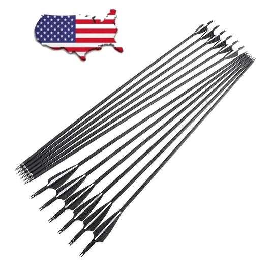 Mixed Carbon Arrows 12pcs 30/31.7 Inch Spine 500 with 3" Rubber Vanes 100 Grain Tips for Compound Recurve Bow Hunting Shooting Practice