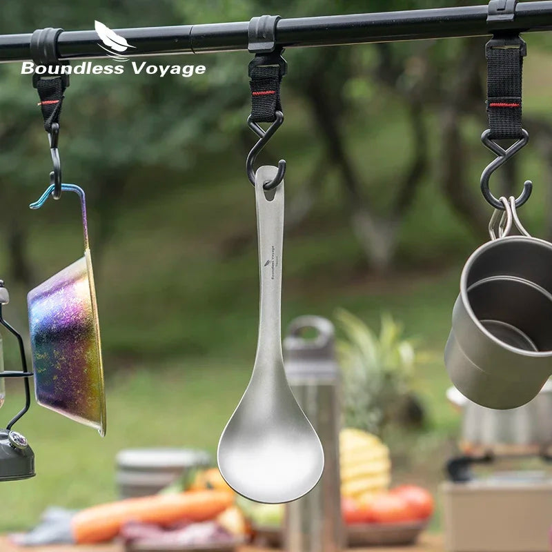 Boundless Voyage TA1 Titanium Soup Spoon with Big Bowl Ladle Outdoor Camping Kitchen Tableware for Soup Sauce Rice Cooking Kit