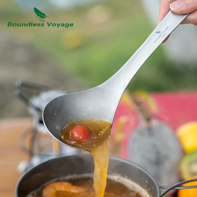 Boundless Voyage TA1 Titanium Soup Spoon with Big Bowl Ladle Outdoor Camping Kitchen Tableware for Soup Sauce Rice Cooking Kit