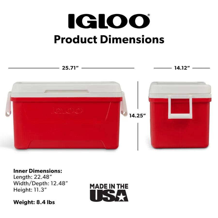 48 QT Laguna Hard-Sided Ice Chest Cooler for Outdoor Camping, Picnics, Tailgating Durable Red Insulated Portable Cooler with He