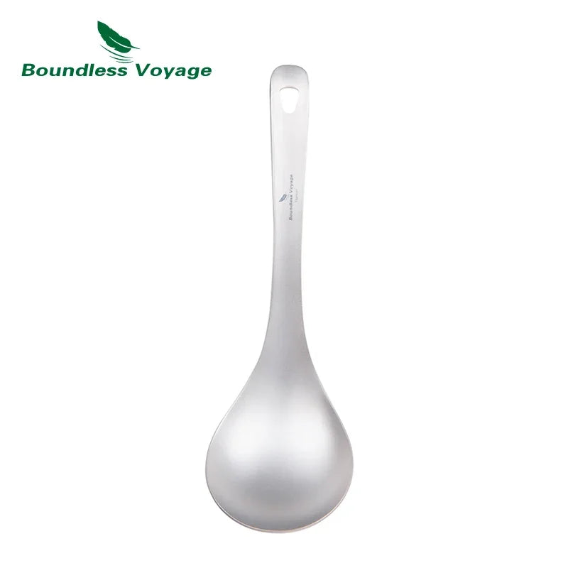 Boundless Voyage TA1 Titanium Soup Spoon with Big Bowl Ladle Outdoor Camping Kitchen Tableware for Soup Sauce Rice Cooking Kit
