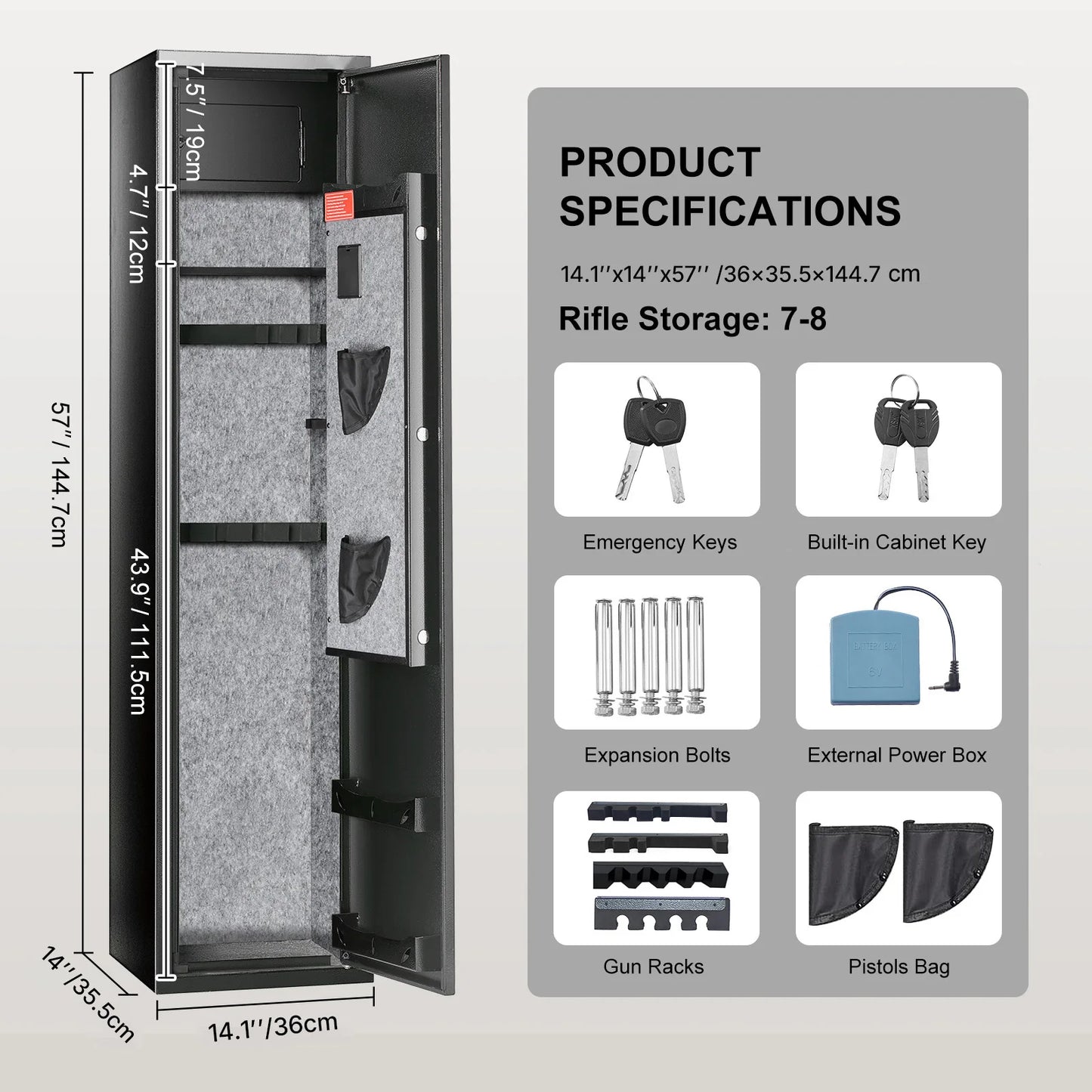 SucceBuy 3-8 Rifles Gun Safe w/ Digital Keypad & Lock Gun Storage Cabinet with Removable Storage Shelf for Home Long Gun Pistols