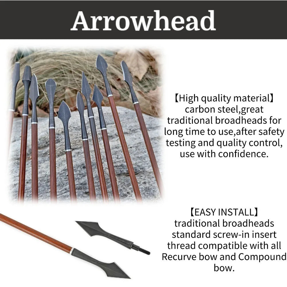 Hunting Arrowheads 6Pcs, High Carbon Steel Sharp Broadheads, Durable Hunting Tips for OD 7.8mm Arrow Shaft, Ideal for Archery Hunting & Target Shooting Accessories