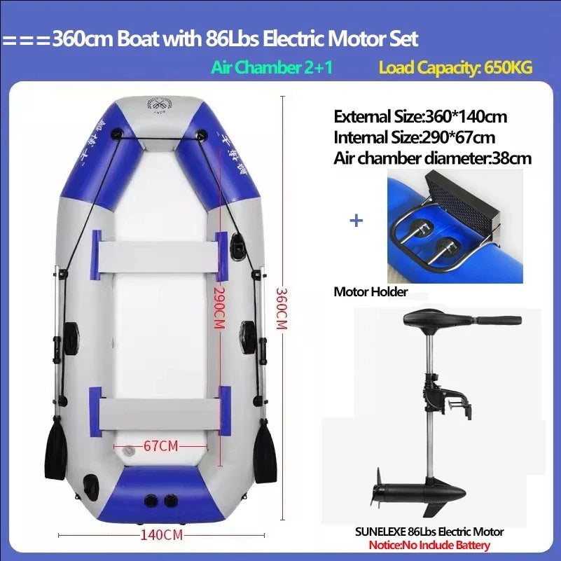 Professional Inflatable Boat Raft with Electric Motor Set 0.7mm PVC Dinghy Canoe Tear-Resistant Foldable Fishing Boat for River