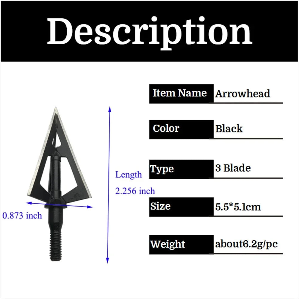 Broadhead Arrowheads 12pcs 100Grain 3 Fixed Blades Stainless Steel Sharp Screw-in Tips for DIY Arrow Shaft Compound Recurve Bow Hunting Shooting Target Practice Durable Corrosion-Resistant Archery Accessories