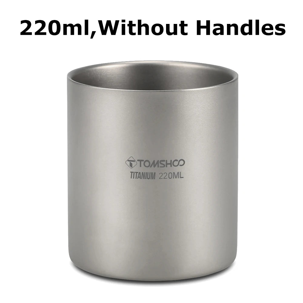Tomshoo 220/350/450/600ml Double Layer Titanium Water Cup Coffee Tea Mug for Home Outdoor Camping Hiking Backpacking Picnic