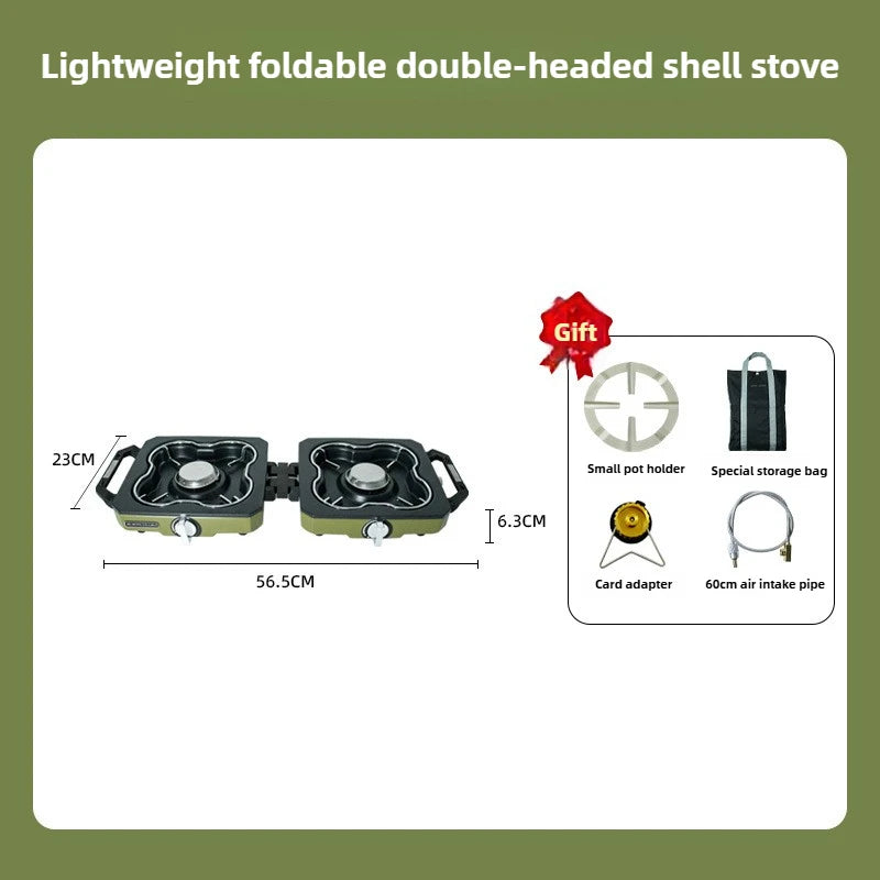 BUERK Camping Stove Double Burner Portable High Firepower Folding Camp Gas Burner Outdoor Bbq Cooking Set Picnic Gas Stove New
