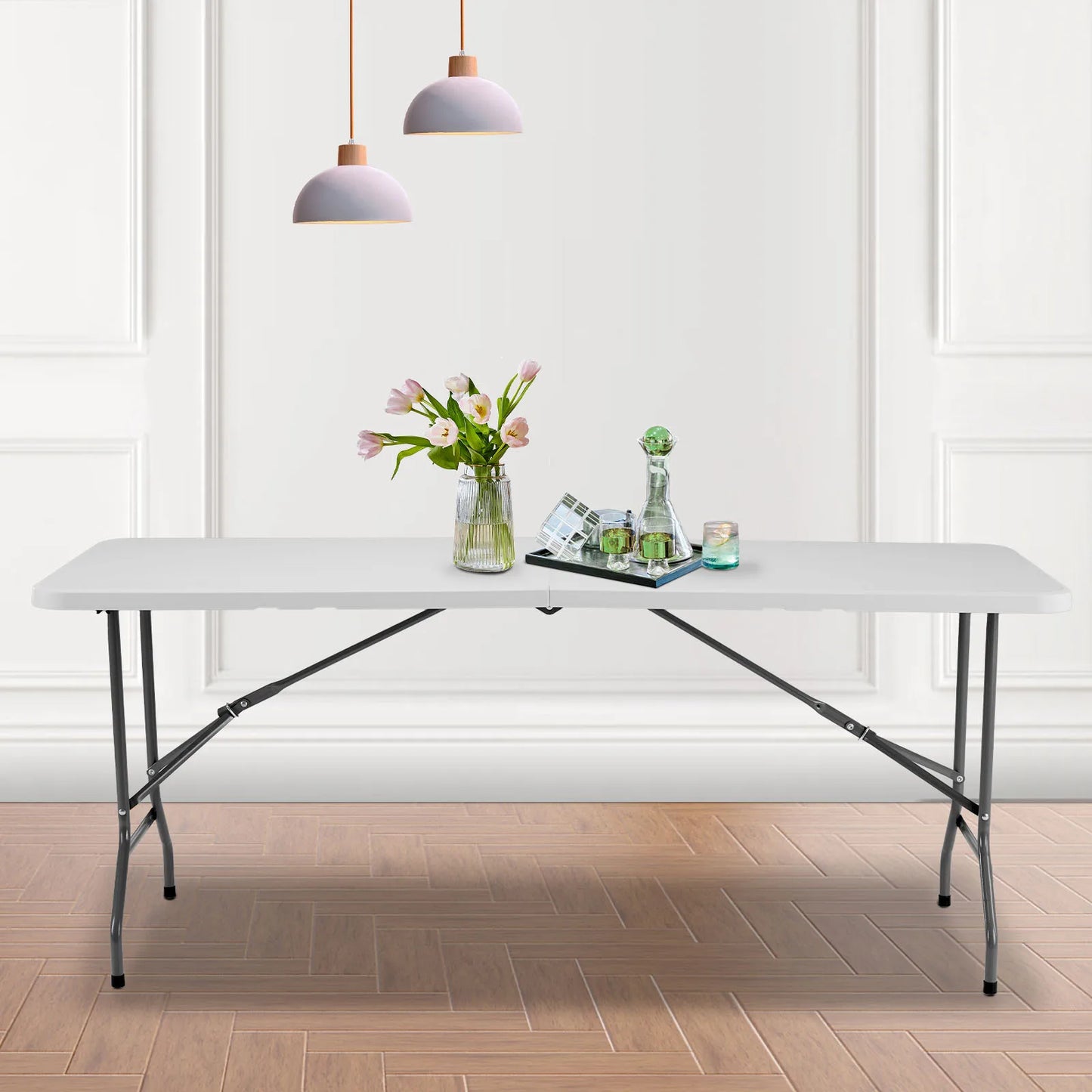 JHK Plastic Portable Folding Outdoor Indoor Table Heavy Duty Foldable Table with Carrying Handle Safety Lock For Camping Picnic