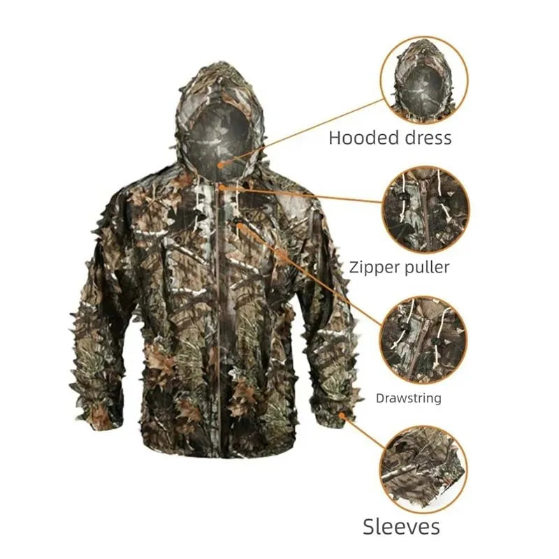 Summer Bionic Camouflage Hunting Suit Quick-Dry Breathable Outdoor Bird Watching Real CS Game Training Clothes